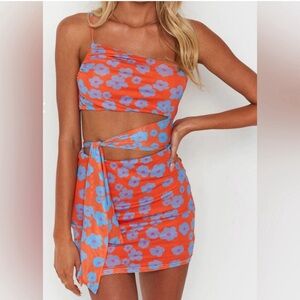 Beginning Boutique Orange Floral Cutout Dress NWT